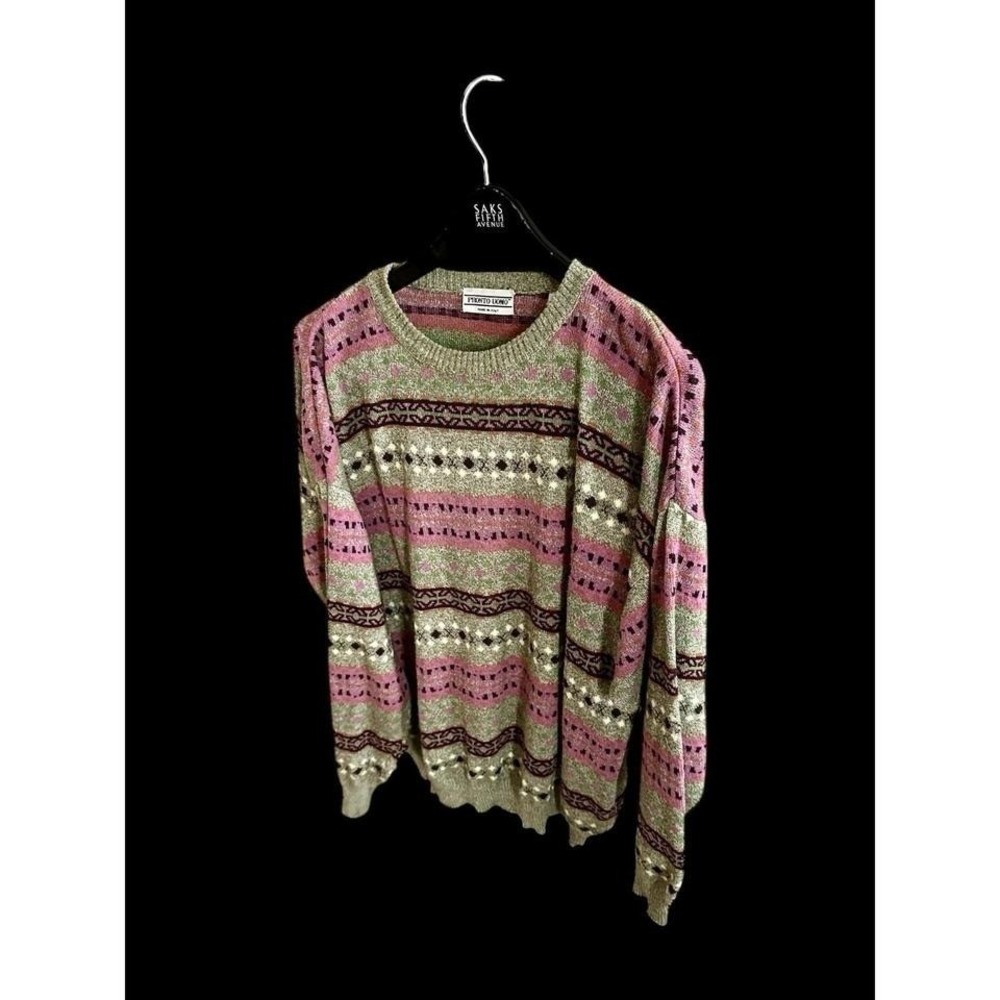 Vintage Pronto Uomo Sweater Men's Large‎ Pink Green Knit Pullover 90's Cosby